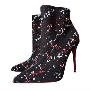 !SOLD! Christian Louboutin So Kate Booty 100 Toile Splash Ankle Boots Black 36